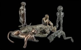 Don Greig Recumbent Water Buffalo signed Don Greig 2001, together with five bronzed figures, a