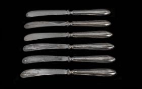 Sterling Silver Set of ( 6 ) Butter Knifes ( Boxed ) Fully Hallmarked for Silver, Makers J.B.