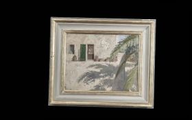 James V Horton PPRBA (b 1948) Signed and beautifully framed oil on board, titled 'Palm Shadows - Can