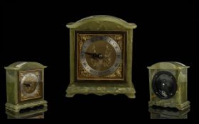 Green Onyx Elliott Mantle Clock, silvered chapter dial, marked Ollivant & Botsford, Manchester,