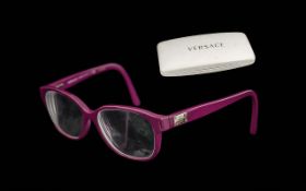 Genuine Versace Spectacles, Model 3177, frame in fuschia pink, soft cat eye style, small gold tone