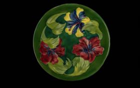 Moorcroft Large Handpainted Signed Tube Lined Charger - Circa 1940's. Hibiscus Design On Green