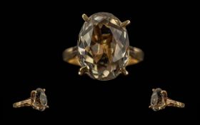 Ladies 1960's 18ct Gold Single Stone Citrine Set Ring - The Large Faceted Citrine Of Pleasing Colour