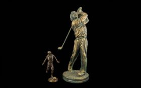 Two Sporting Figures, to include a bronze footballer height 5'', and a resin bronzed golfer,