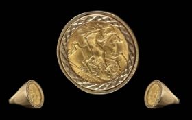 George V 22ct Gold Half Sovereign. Date 1911, Ring Mounted. Coin 4 grams, Shank 7 grams.