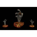 Novelty Silver Figure of Some Flowers. Hallmarked Silver Flowers on An Amber Base.
