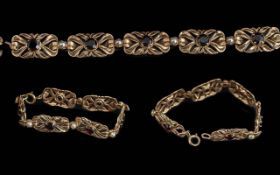 Ladies Pleasing 9ct Gold Sapphire & Pearl Set Fancy Bracelet - Hallmarked. Pleasing Design. Length