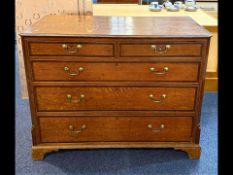 19th Century Oak Chest of Drawers, two short over three long drawers, brass handles, bracket feet,
