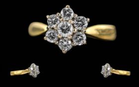 Ladies Pleasing 18ct Gold Diamond Set Cluster Ring. Full Hallmark to Interior of Shank. Well Matched