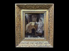 Framed Crystoleum Style Picture, featuring a scene of a gentleman playing a piano for a young