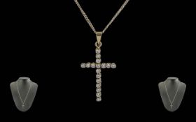 18ct White Gold Diamond Set Cross - Attached To An 18ct White Gold Chain. Both Cross & Chain