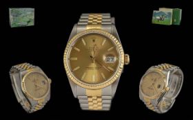 Rolex Oyster Gents 18ct Gold & Steel Perpetual Date-Just Chronometer Wrist Watch - Features;