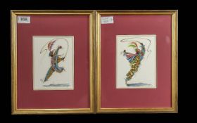 Two Small Framed Prints, by Rose Cameron Smith 'Carnival Clowns'. Mounted, framed and glazed,