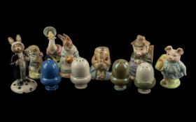 Collection Of Beatrix Potter Figures - Five In Total. Plus Four Various Moorcroft Pepper Pots. All