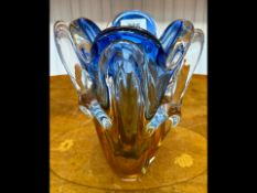 Large Heavy Murano Glass Vase, blue glas