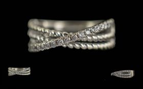 Ladies 14ct White Gold Modern Diamond Se