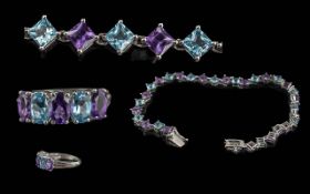 Ladies 9ct White Gold Gem Set Bracelet a