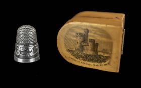 Silver Thimble Housed in a Victorian Holiday Souvenir Box, depicting the 'Tower of Refuge - Isle
