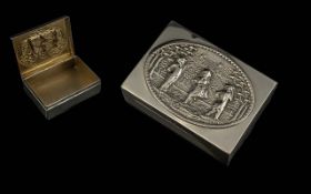 Sterling 925 Silver Trinket / Snuff Box, of Rectangular Form. Nicely Embossed with Figures, House,