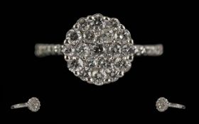 Ladies - Pleasing Quality 14ct White Gold Diamond Set Cluster Ring. Marked 14ct to Interior of