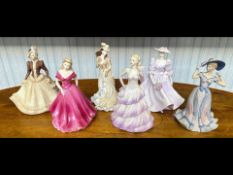 Six Coalport Ladies Figures, comprising La Belle Epoque 'Helena', Age of Elegance 'Autumn Stroll'