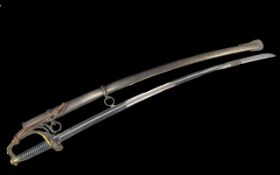 American Civil War, Rare Heavy Cavalry Sword And Scabbard, marked For J Ames mfg co Chicopee, Also
