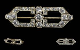 Ladies Art Deco Superb Platinum & 18ct White Gold Diamond Set Brooch - Marked Platinum & 18ct.