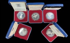 Collection of ( 5 ) Royal Mint 925 Sterling Silver Proof Boxed Crown Coins ( 5 ) In Total.