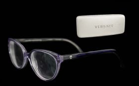 Genuine Versace Spectacles, Model 3157, frame in lilac, soft cat eye style, small silver tone plaque
