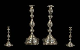 Pair of Antique Silver Sabbath Candlesticks, hallmarked for London H, height 13''. Loaded bases.