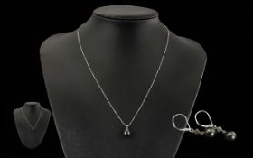 Tahitian Pearls - 18ct White Gold Pendant Drop and Earrings, earrings set with small diamonds. All