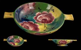 Wemyss 213 Hand Painted Two Handled Bowl ' Roses ' Design. Excellent Colours, 10.5 Inches