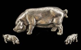A Small Victorian Cast Silvered Metal Novelty Standing Pig, finely detailed. Weight 2oz, length