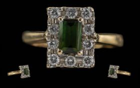 Ladies 14ct Gold Sapphire & Diamonds Set Dress Ring - Marked 14ct To Interior Of Shank. The