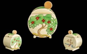 Clarice Cliff Hand Painted 1930's Bon - Jour Preserve Lidded Pot ' Waverly ' Design. Date 1937, Hand