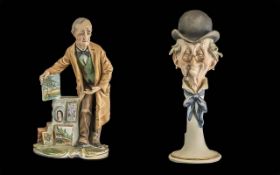 Two Pieces of Capodimonte, a bust of an old man smoking a pipe and wearing a bowler, likely designer