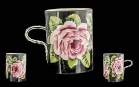Wemyss Hand Painted Large Mug / Cup, Signed to Base. Roses Design on Black Ground. Height 5.5