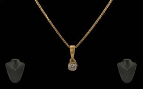 Ladies Fine 18ct Gold Chain with 18ct Diamond Set Drop. Both Chain and Diamond Drop Marked 750 -
