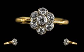 Ladies Attractive Petite 18ct Gold Diamond Set Cluster Ring. Tests 18ct. Well Matched Diamonds of
