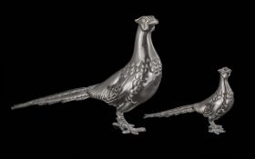 Sterling Silver 925 Set of ( 2 ) Pheasant Figurines. Beautifully Crafted Throughout. Both Hallmarked