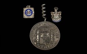 Blackpool Enamel Silver Fob Chain Medallion, crest of Blackpool, silver mark for Birmingham 1912,
