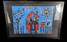 Modern Original Framed Oil Painting, by Darr Thompson, abstract design in vibrant colours. Image