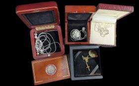 Small Collection of Silver, to include a double chain modern pendant with a heart and fringed bead