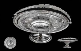 Fine Quality Victorian Silver Plated Swing Handled Fruit Basket, the bowl deeply engraved with a