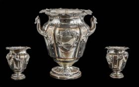Antique Sheffield Plated Wine Cooler, with an inner liner and a removable cast rim top. Measures