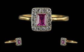 Ladies 18ct Gold Ruby & Diamond Set Ring, of excellent quality. Shank tests 18ct. The central Ruby