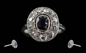 Ladies Excellent 18ct White Gold Sapphire and Diamond Set Pave Set Cluster Ring. Tests 18ct Gold.