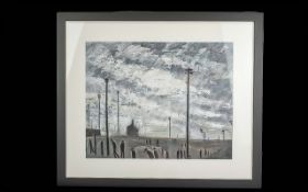 Theodore Major (1908-1999) Framed Print of Industrial Landscape, and telegraph poles. Original