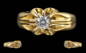 Gents 18ct Gold Excellent Gypsy Single Stone Diamond Set Ring. Full Hallmark to Interior of Shank.