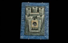 Troika Cornwall Pottery Wall Plaque, known as The Calculator design, with a circular motif above